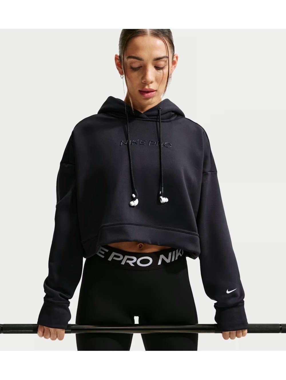 NWOT Nike Pro Women's Therma Fit Cropped Fleeced Hoodie size S